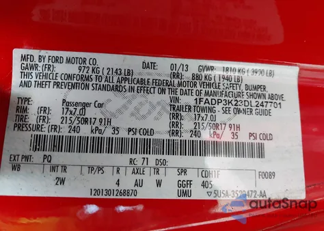 2013 Ford Focus Se z USA, uszkodzony, nr VIN 1FADP3K23DL247701